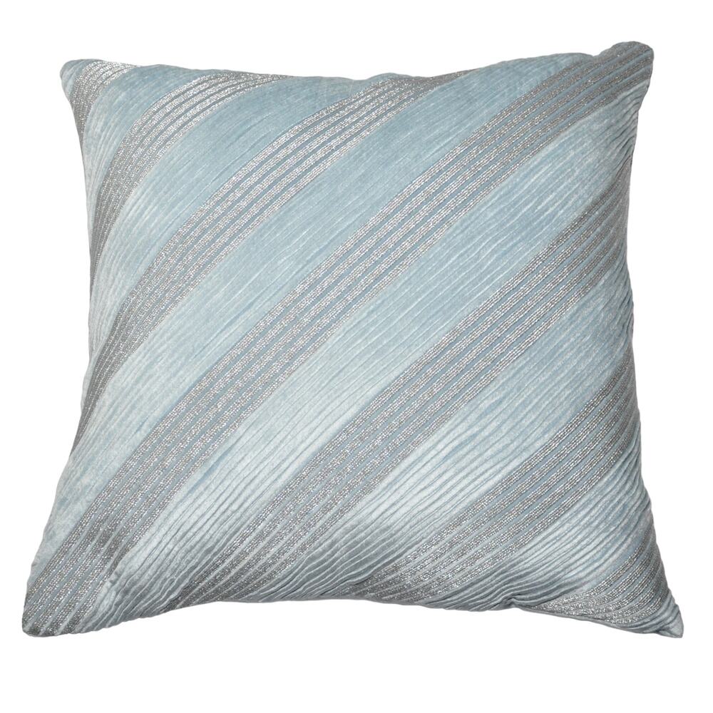 Callisto Home Pleat Velvet Decorative Pillow (1) Aqua Blue/Silver 22" Sq New$300